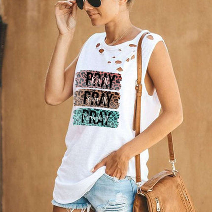 Broken Hole Detail Sleeveless Crew Neck Tank Top
