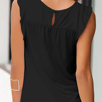 Keyhole Back Ruffled Sleeveless Top