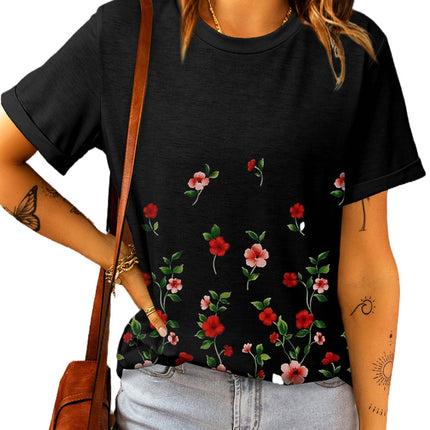 Floral Print Round Neck Short Sleeve Tunic Top