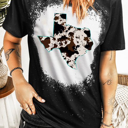 Western Pattern Leopard Letter Print Short Sleeve T-shirt