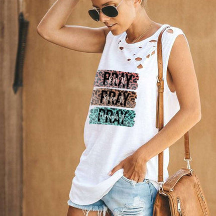 Broken Hole Detail Sleeveless Crew Neck Tank Top