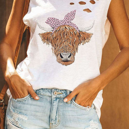 Broken Hole Detail Sleeveless Crew Neck Tank Top