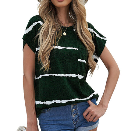 Gradient Color Short Sleeve T-Shirt with Pocket