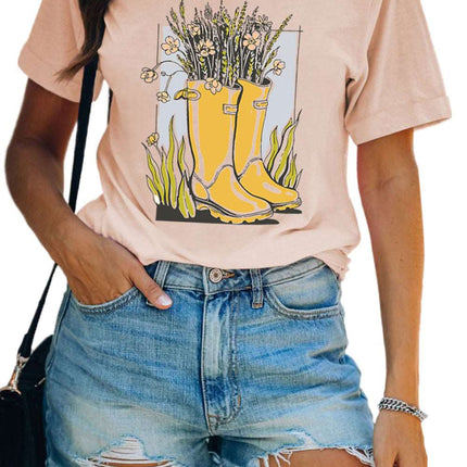 Casual Letter and Car Print Graphic Tee