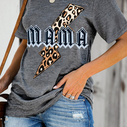 Mama Letter Leopard Print Graphic T-Shirt