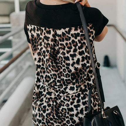 Wihte Leopard Printed Splicing T-Shirt