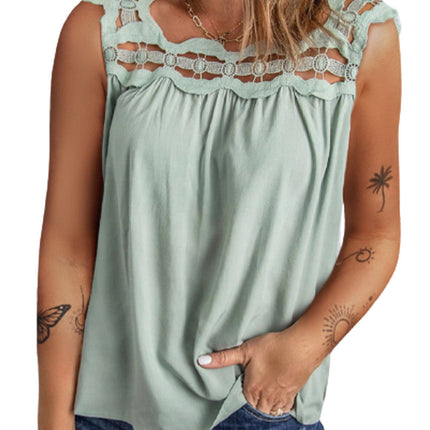 Contrast Lace Ruched Cut-out Sleeveless Top