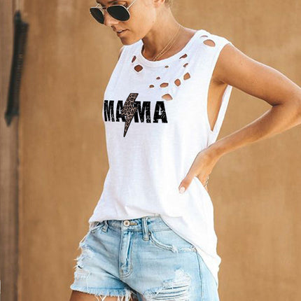 Broken Hole Detail Sleeveless Crew Neck Tank Top