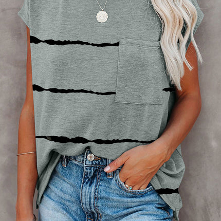 Gradient Color Short Sleeve T-Shirt with Pocket