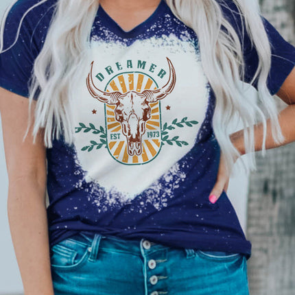 Western Pattern Leopard Letter Print Short Sleeve T-shirt