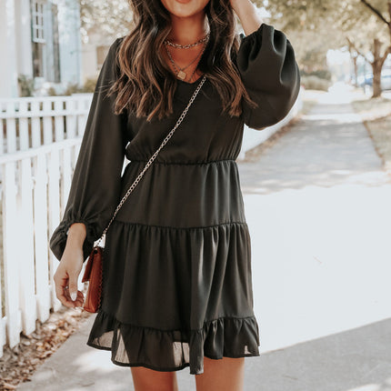 Tiered Ruffle Balloon Sleeve Mini Dress