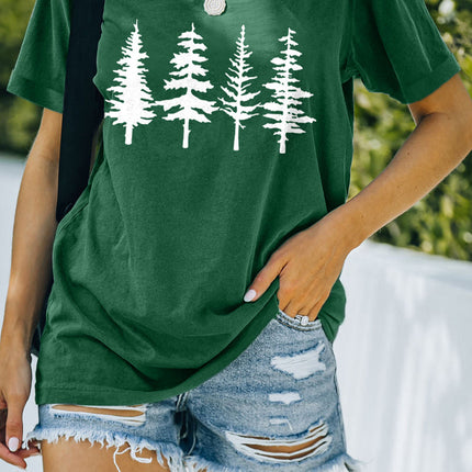 Floral Print Round Neck Short Sleeve Tunic Top