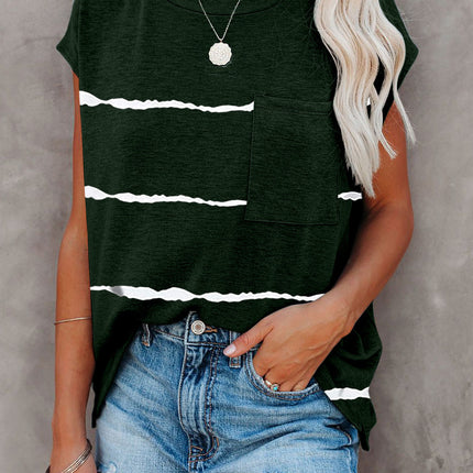 Gradient Color Short Sleeve T-Shirt with Pocket