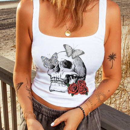 Ribbed Knit Skinny Square Neck Tank Top