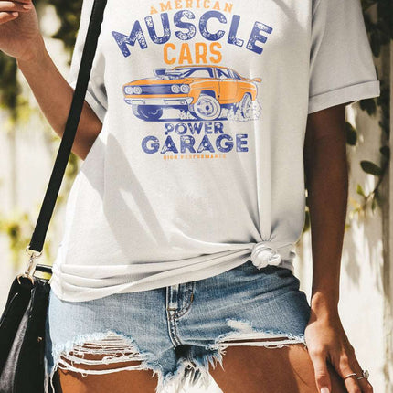Casual Letter and Car Print Graphic Tee