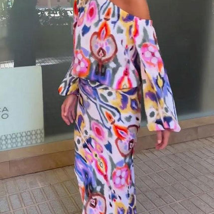 Boho Color Block One Shoulder Dress