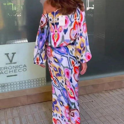 Boho Color Block One Shoulder Dress